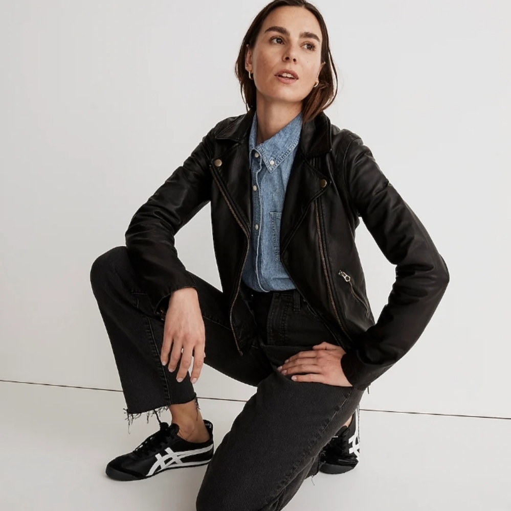 Washed Leather Motorcycle Jacket: Brass Hardware Edition